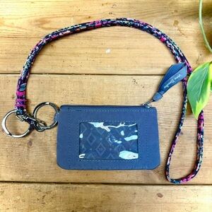 Vera Bradley Navy Card Holder with Multicolor floral Lanyard 🌺